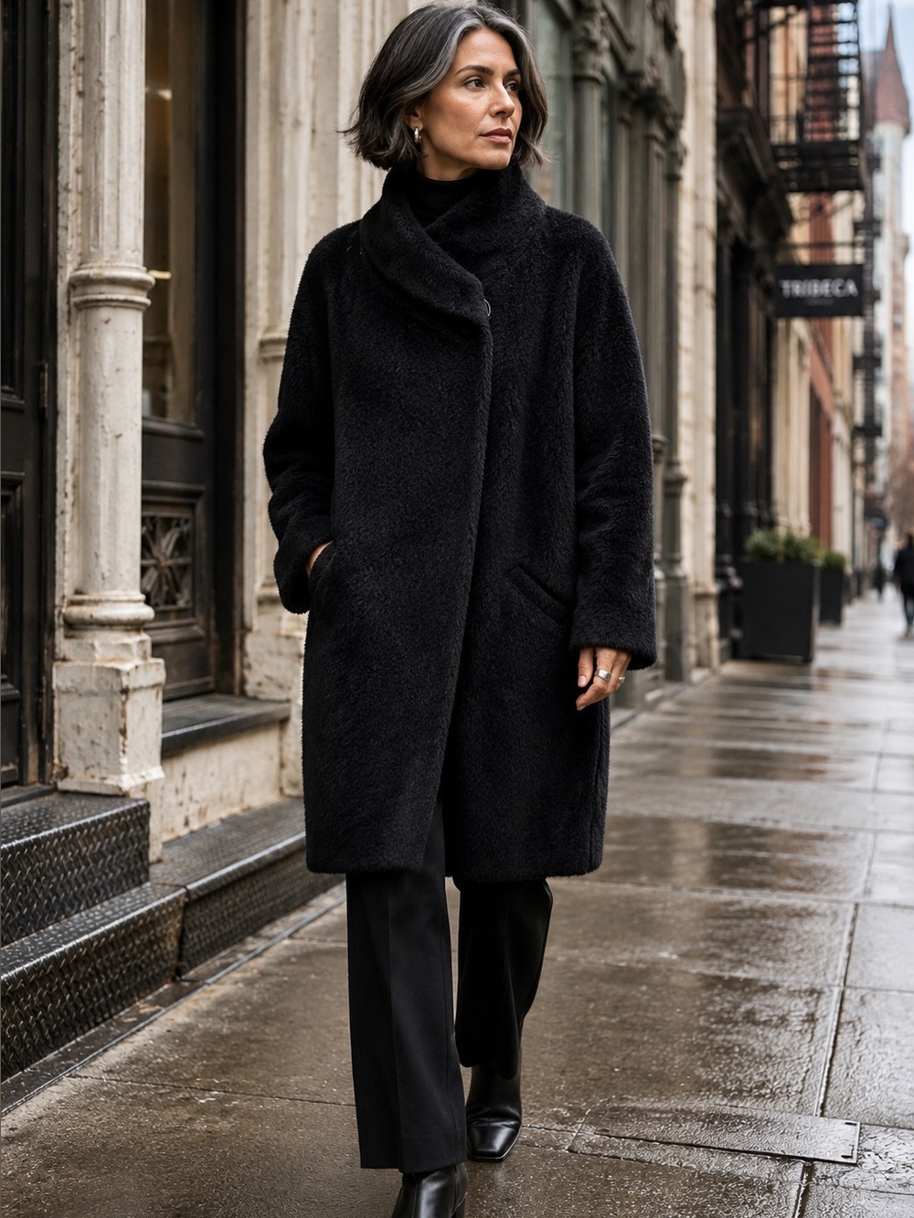 ELIEEN FISHER Black Wool and Alpaca Suri Front Quiet Luxury Minimalist Jacket, L